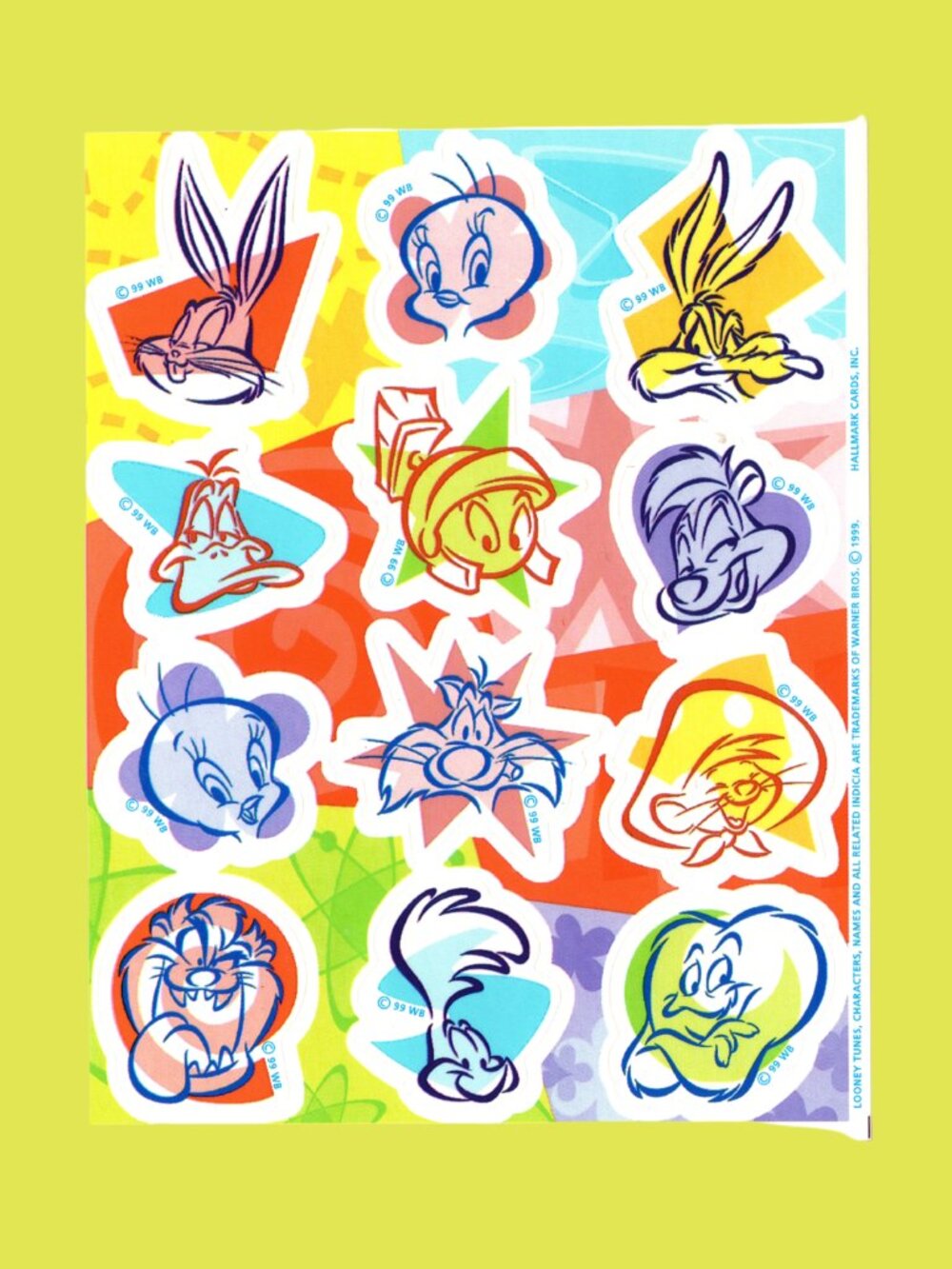Hallmark x Looney Tunes Character Vintage 1999 Sticker Sheet